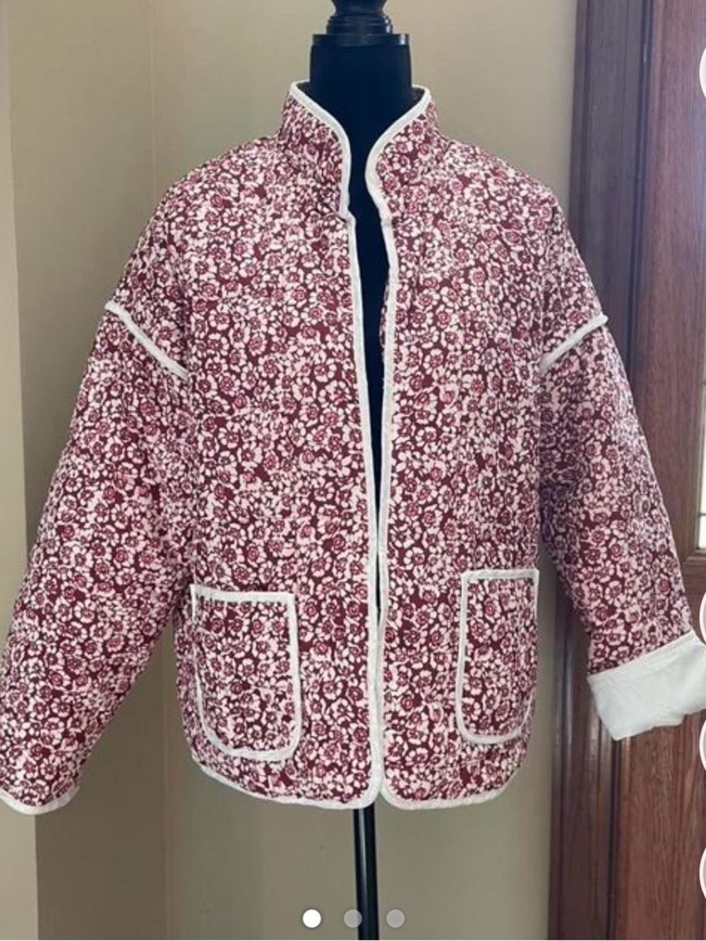 Quilted Floral Jacket - maroon and creme